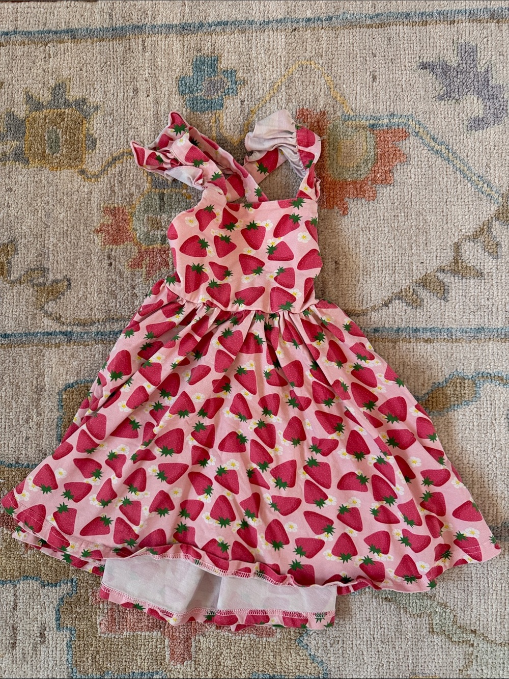 Pink Strawberry Print Girls' Summer Dress